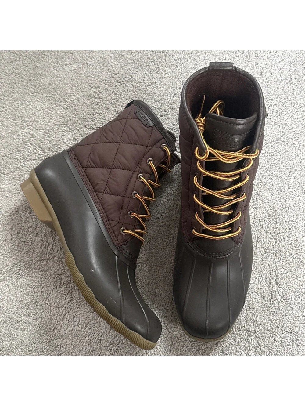 Sperry Snow Boots STS24866 Brown Waterpoof Rubber Soles Topsider Lace Up Accents
